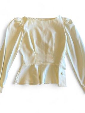 Vintage ILGWU Ivory Puff Sleeve Peplum Blouse Size Medium